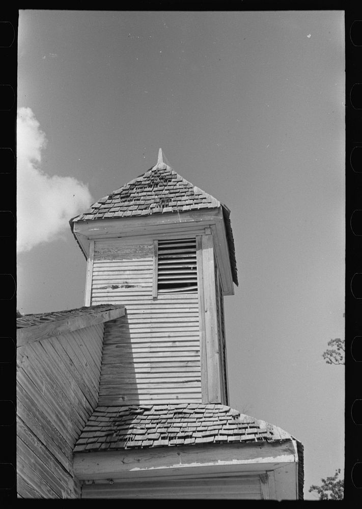 Tower on old  church near Cruger, Mississippi by Russell Lee