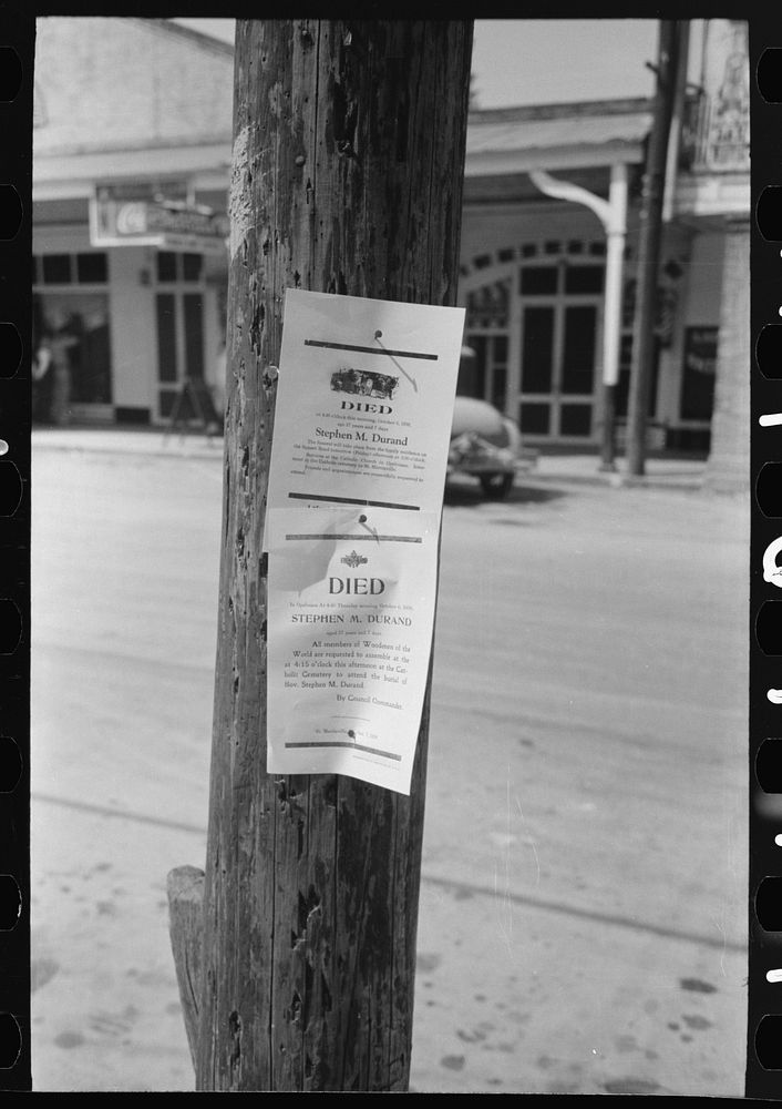 Notices of death, Saint Martinville, Louisiana. This is a very common custom to post these notices in the Southern states by…
