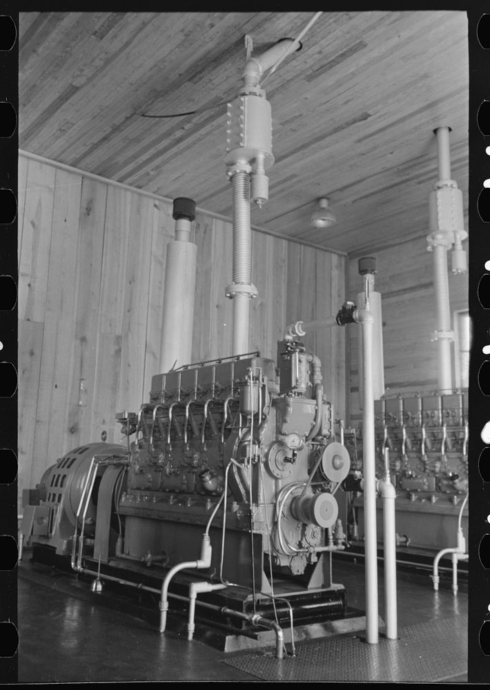 [Untitled photo, possibly related to: Diesel engines at electric power station near Burrwood, Louisiana] by Russell Lee