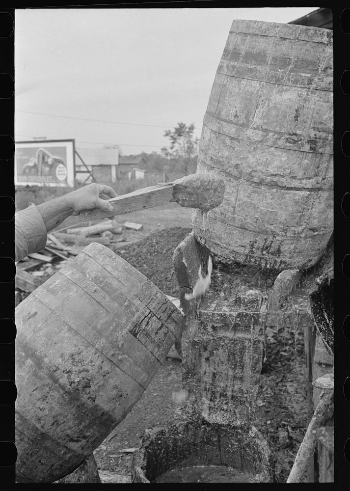 Barrels of the natural turpentine oleoresin, State Line, Mississippi by Russell Lee