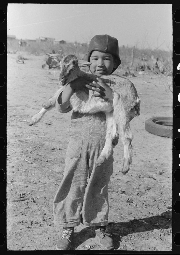 Mexican boy with goat, Crystal City, Texas by Russell Lee