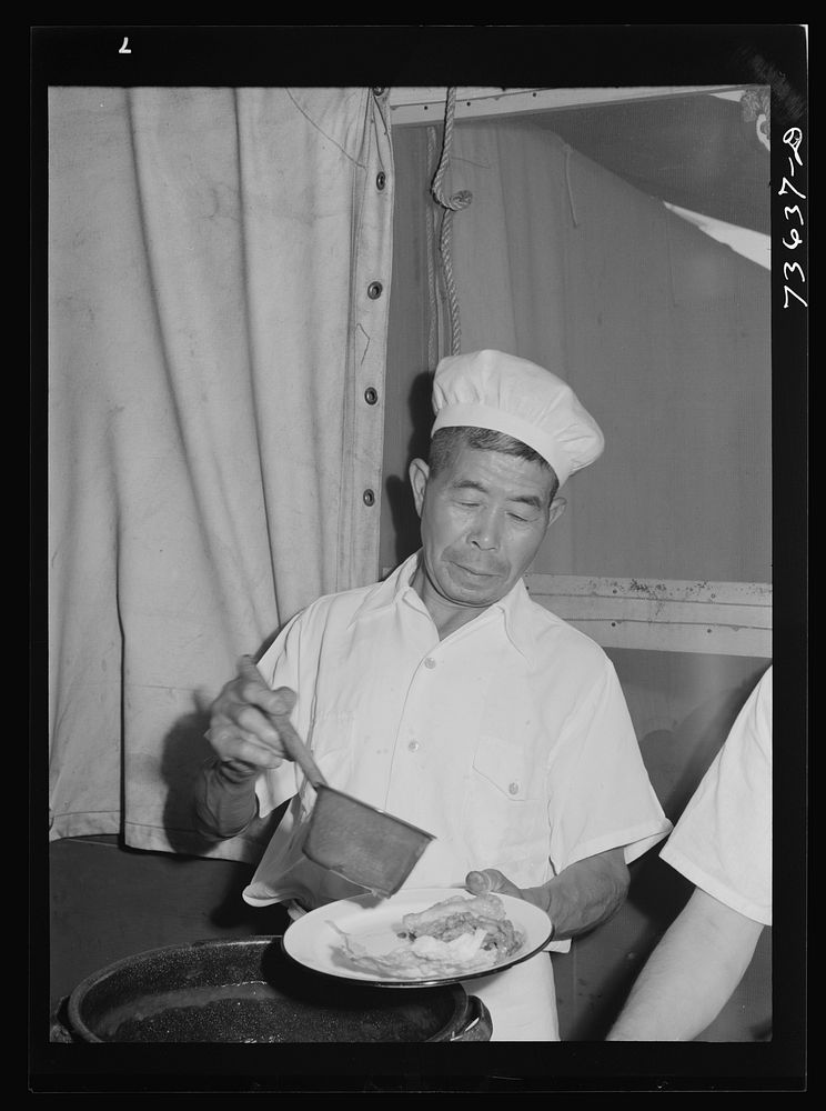 Nyssa, Oregon. FSA (Farm Security Administration) mobile camp. Chef at the camp, now inhabited by evacuated Japanese…