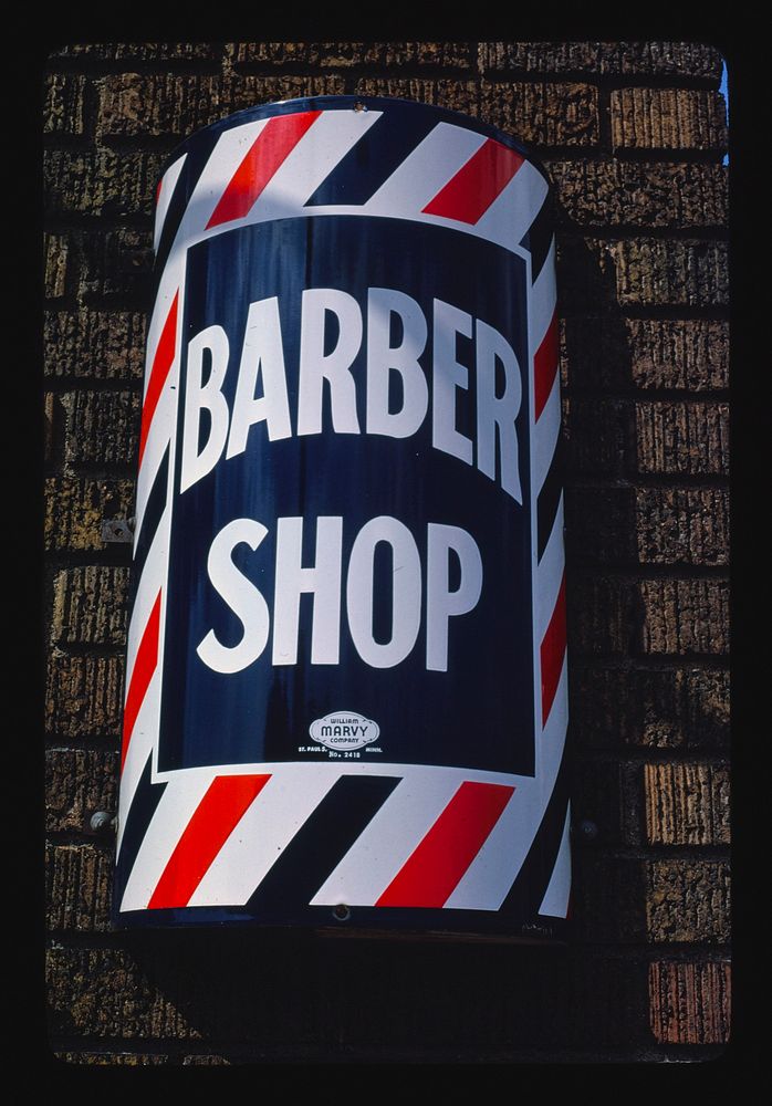 Barber sign (manufactured by the Marvy Company), University Avenue, Minneapolis, Minnesota (1984) photography in high…