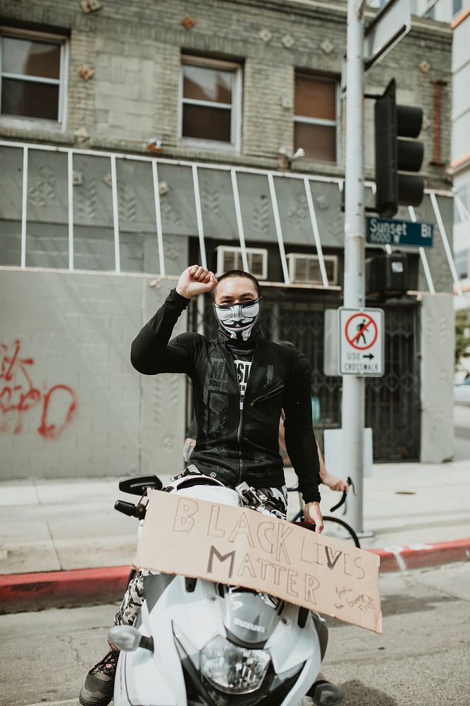 Masked man at the Black Lives Matter protests at Hollywood & Vine. 2 JUN, 2020, LOS ANGELES, USA