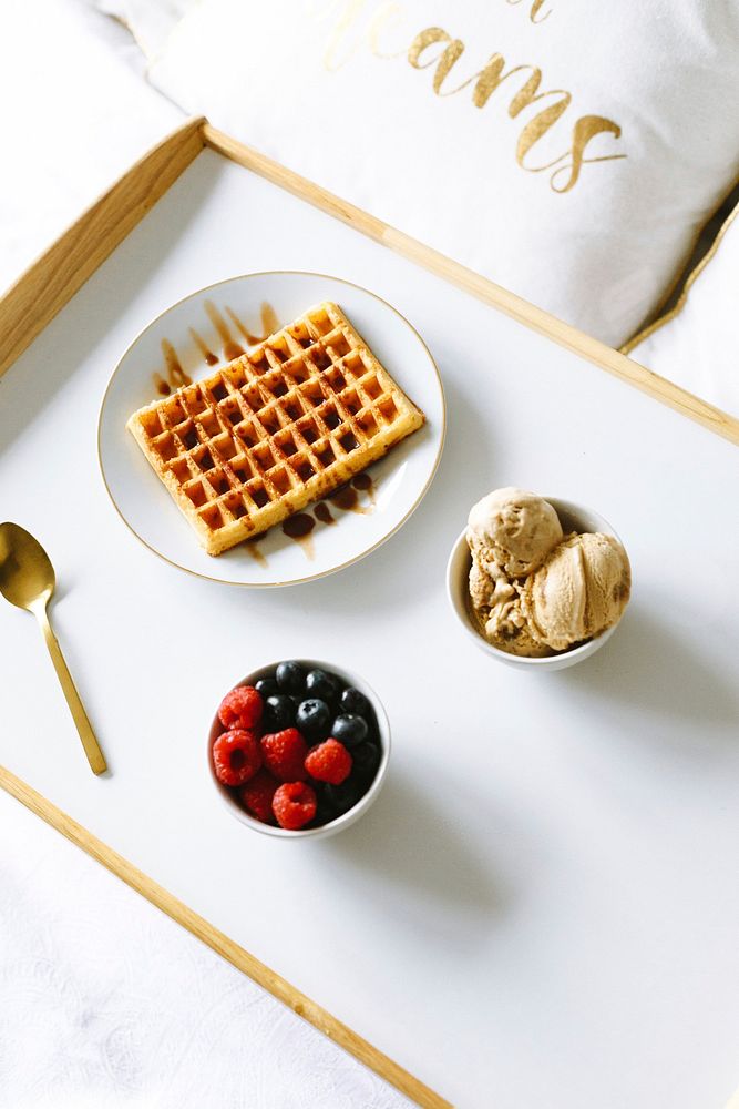 Free wafflebreakfast with fruit image, public domain food CC0 photo.