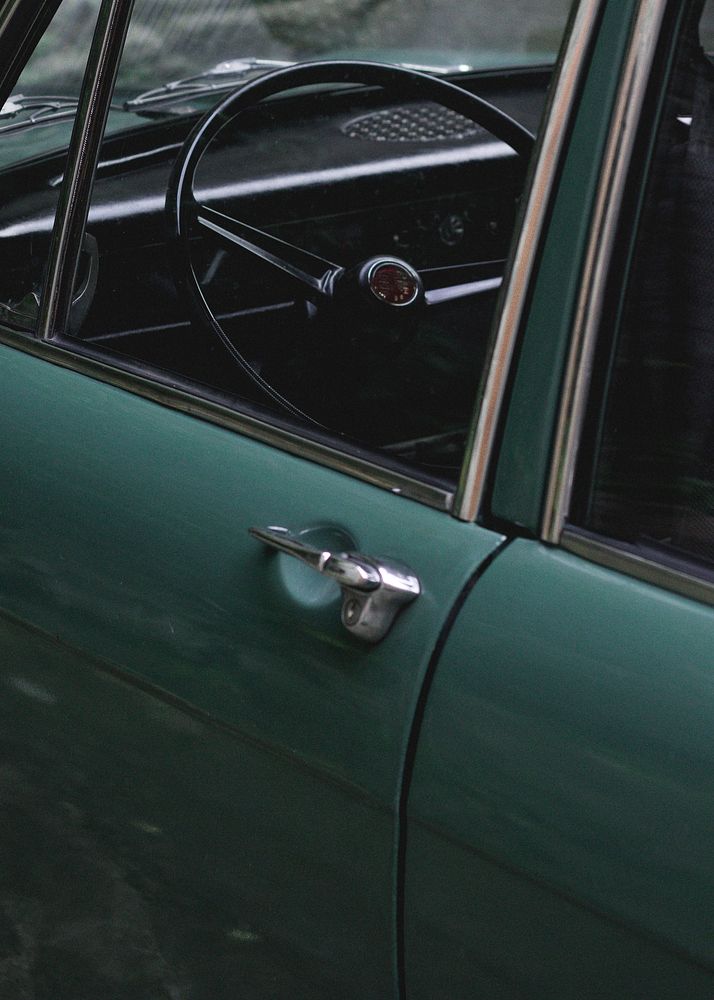 Car interior, steering wheel photo, free public domain CC0 image.