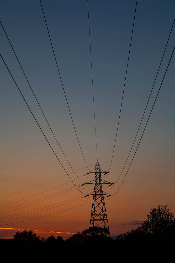 Free power cables at sunset image, public domain design CC0 photo.