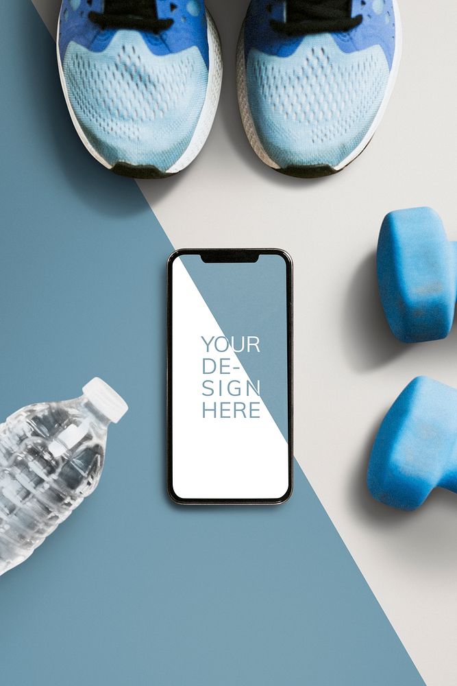 Mobile phone screen and sporting goods mockup