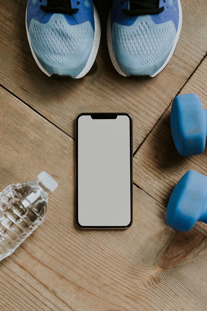 Mobile phone screen and sporting goods mockup