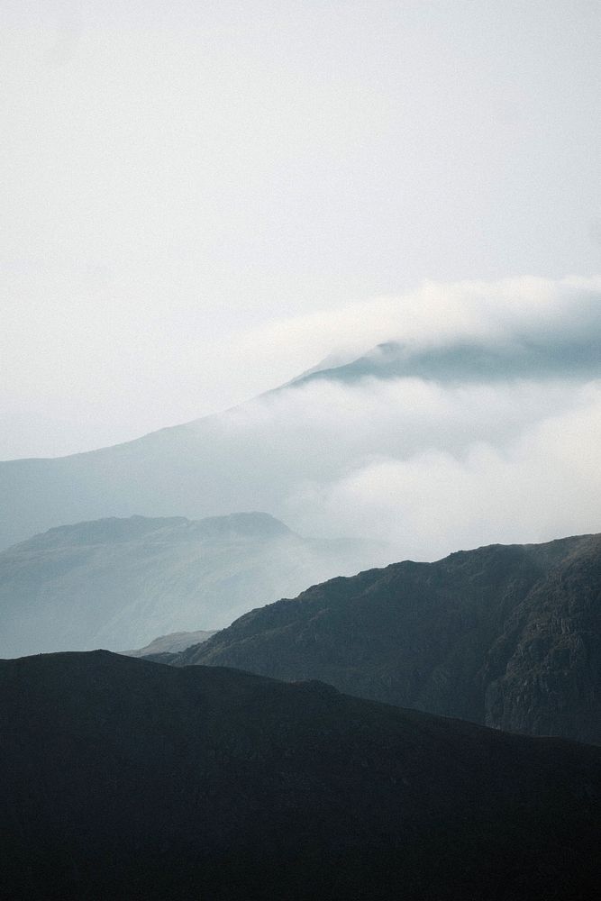 Misty view of Helvellyn range at the Lake District in England