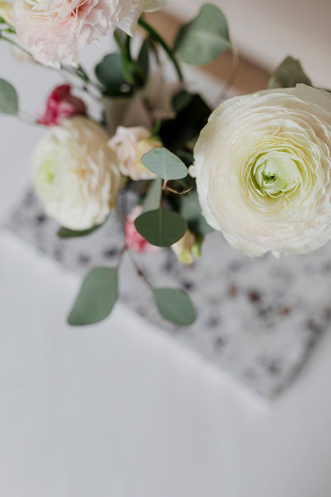A bouquet of white ranunculus