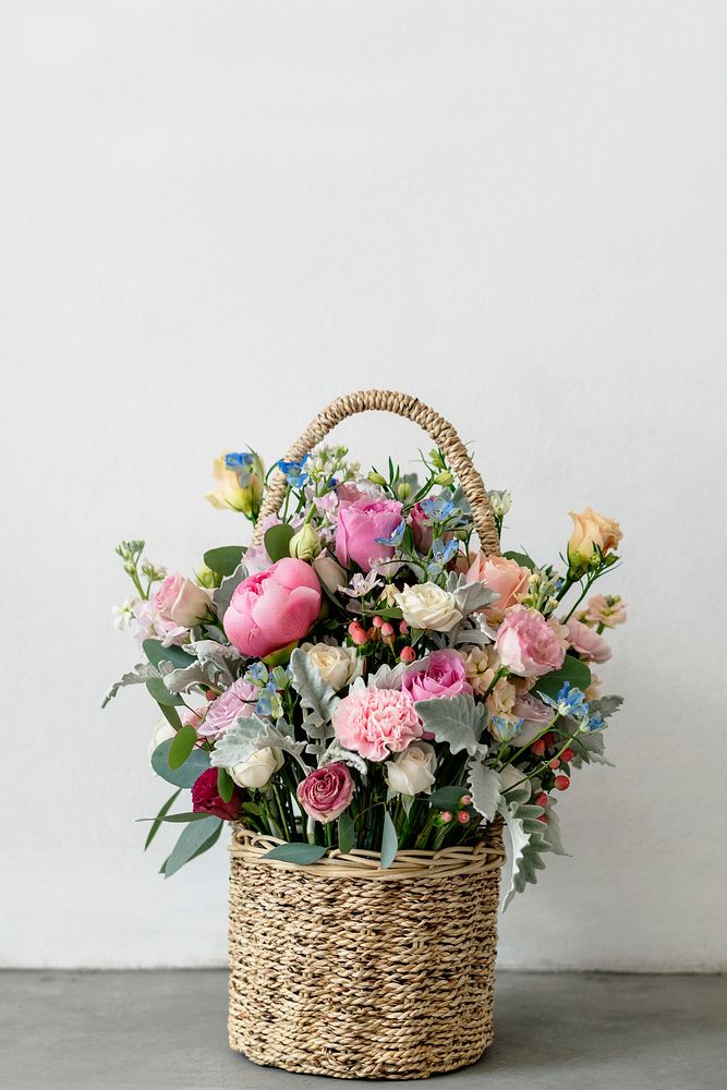 Basket full of blossoming flowers