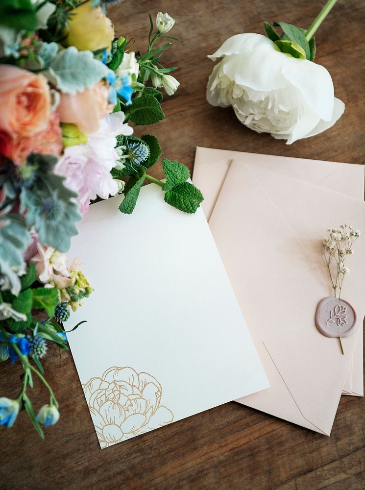 Colorful floral envelope mockup  design