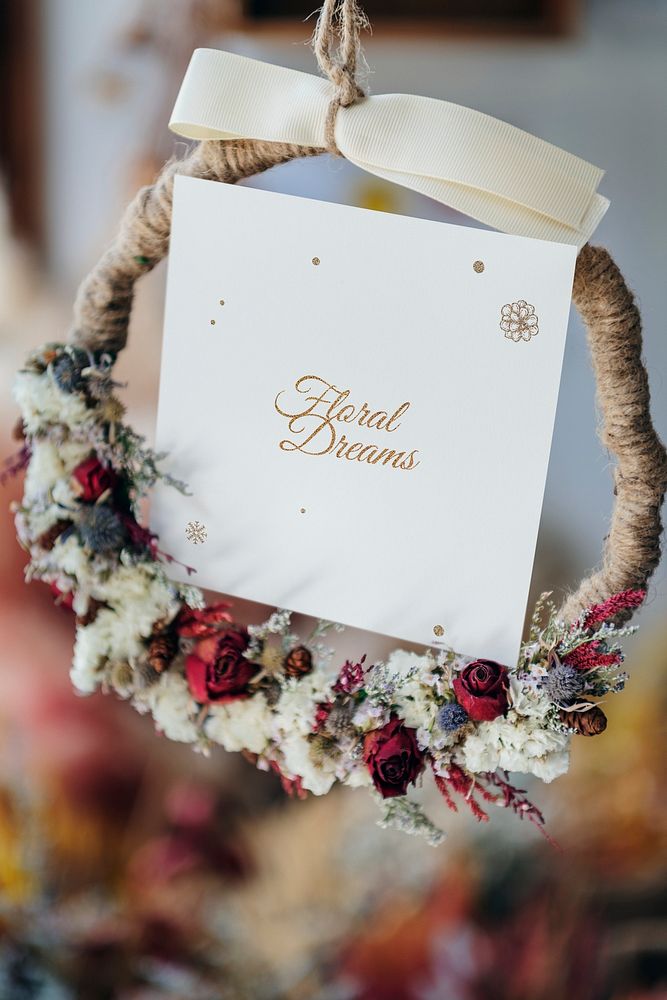 Dried flowers wreath with a white card mockup