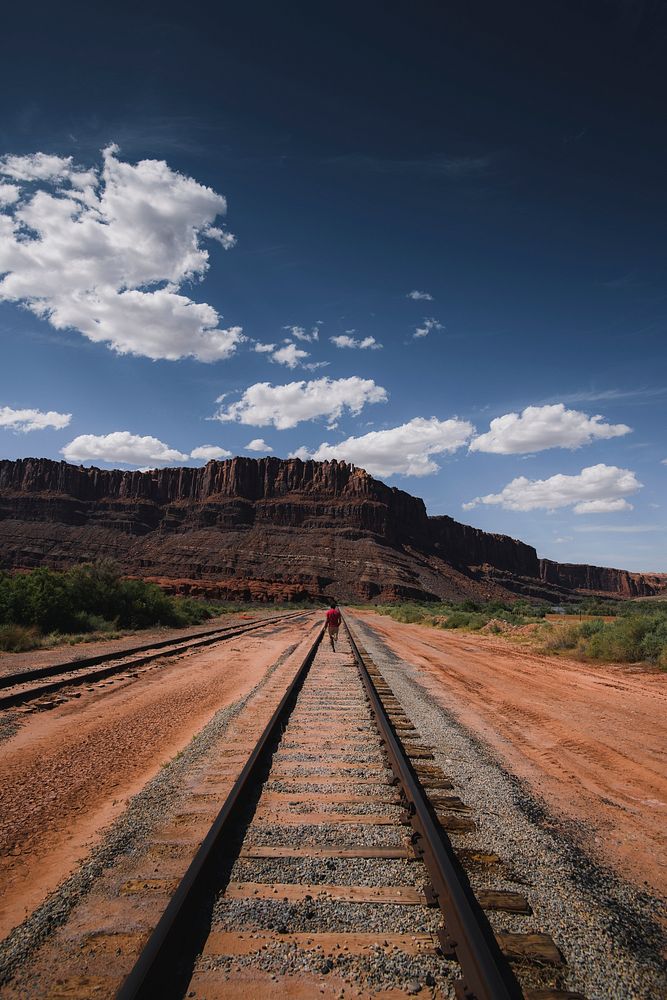 Railroad leading to a mountain in Utah, USA