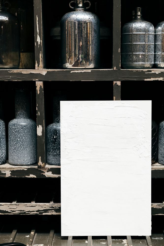 White canvas mockup in an art workshop