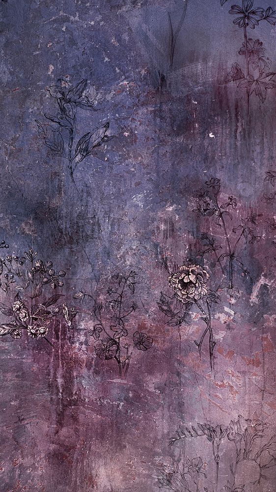 Purple iPhone wallpaper, grungy floral background texture