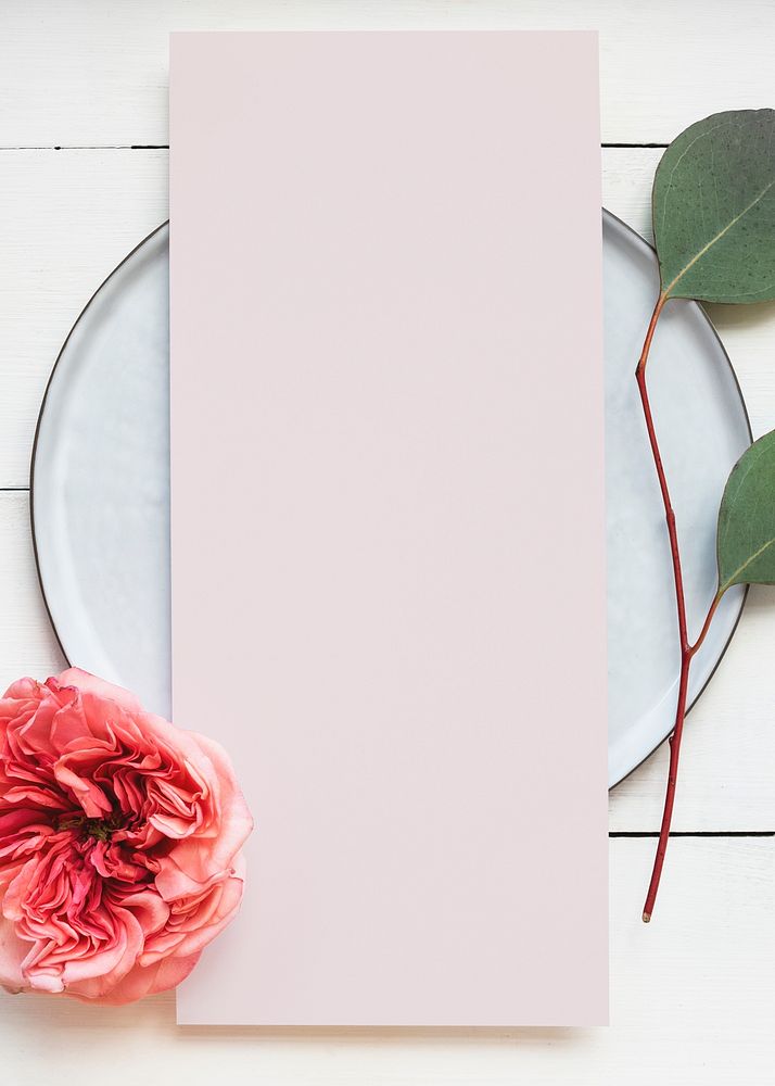 Pink card mockup on a plate with pink rosa romantic vuvuzela