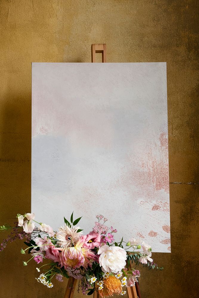 Painted canvas mockup with a bouquet of flowers