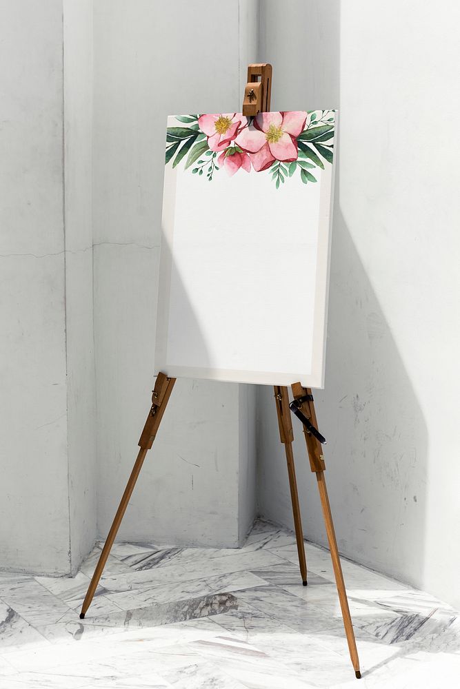 Floral painting canvas on a stand