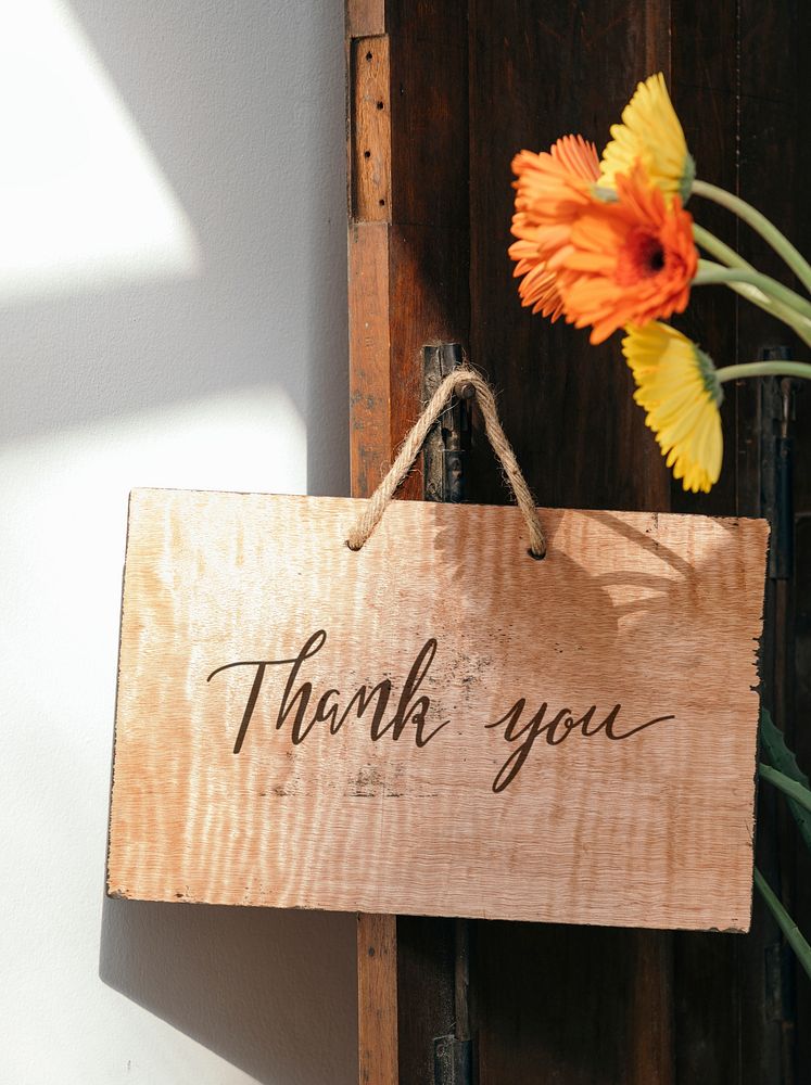 Thank you on a wooden board mockup