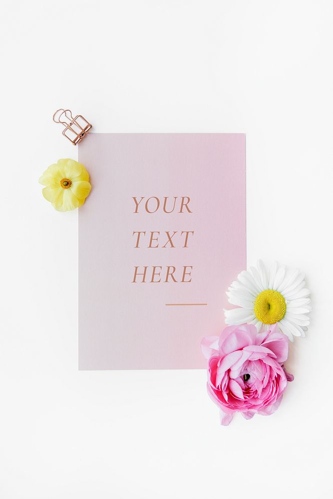 Pink card mockup with flowers decoration