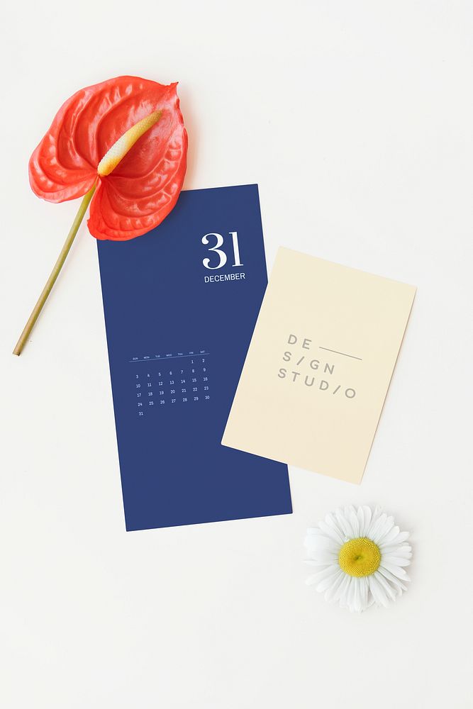 Blue and beige cards mockup with flowers