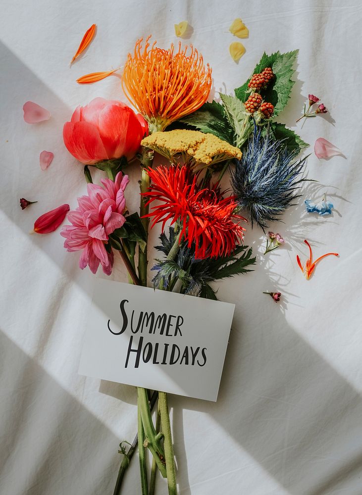 Summer holidays card with colorful fresh flowers
