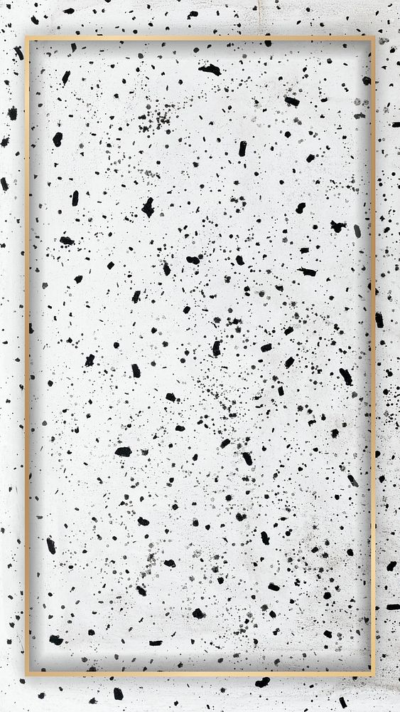 Rectangle gold frame on white terrazzo patterned background