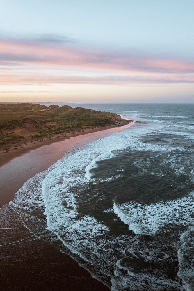 Drone shot of coast at Aberdeenshire coast, Scotland