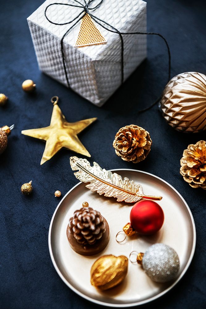 Festive Christmas ornaments on a blue background