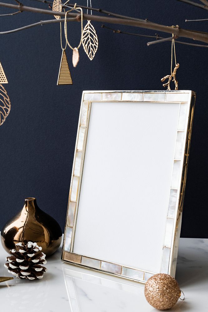 Festive photo frame on a table