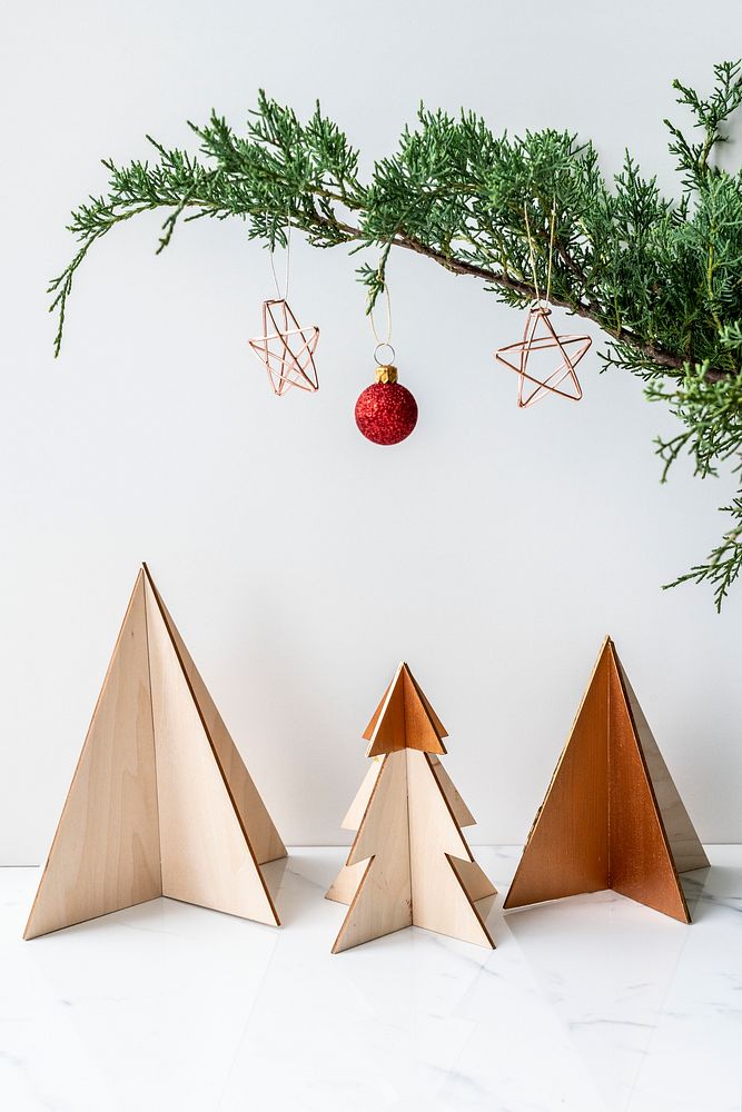 Christmas tree ornaments on a table
