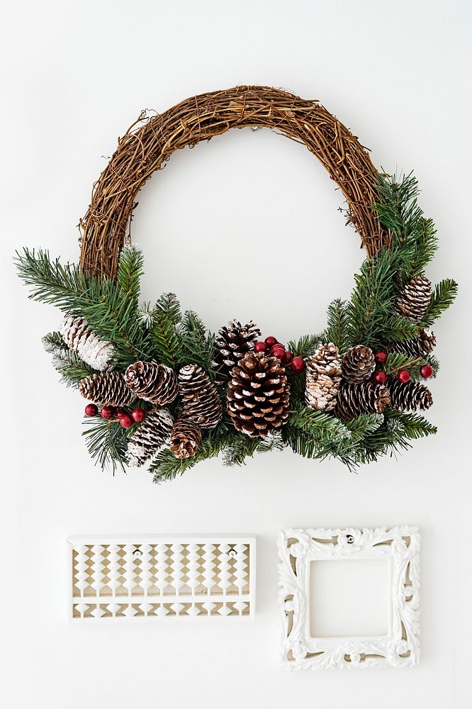 Christmas wreath with white abacus and photo frame