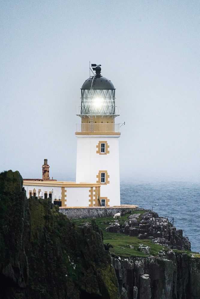 Misty Neist Point Lighthouse at Isle of Skye, Scotland