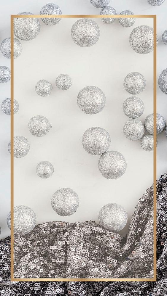 Rectangle gold frame with baubles and sequin textile mockup