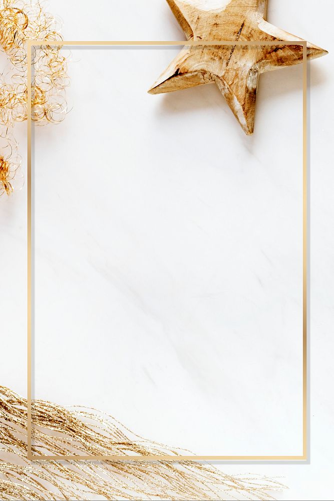 Wooden star on white marble background mockup