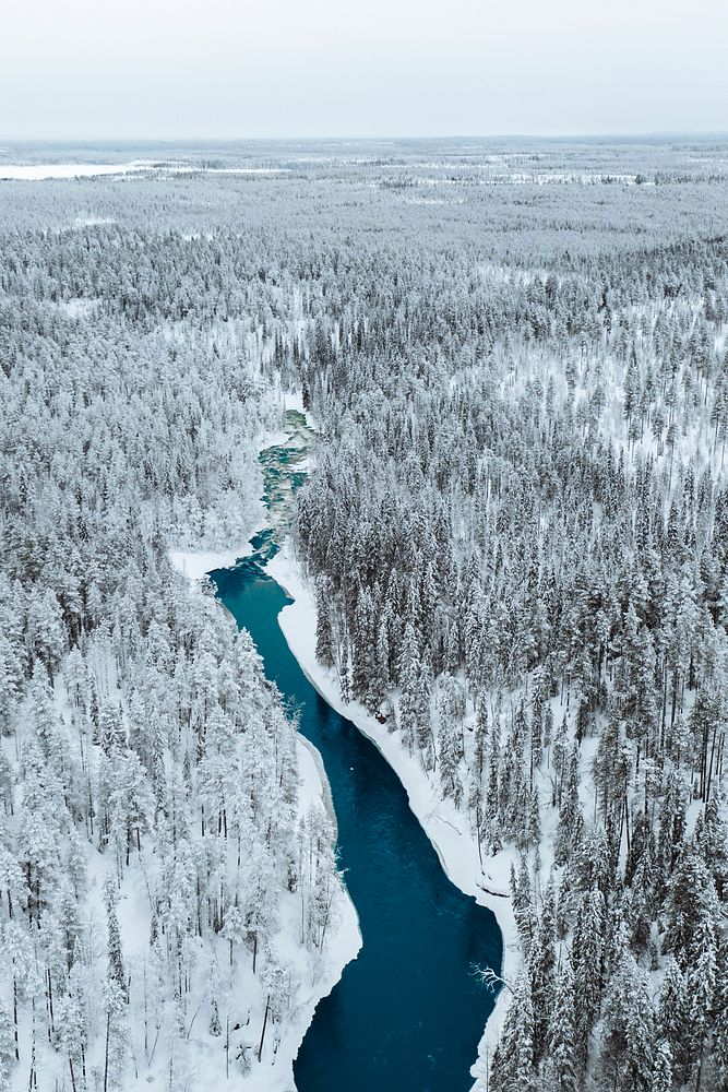 A river in winter at Oulanka National Park, Finland.