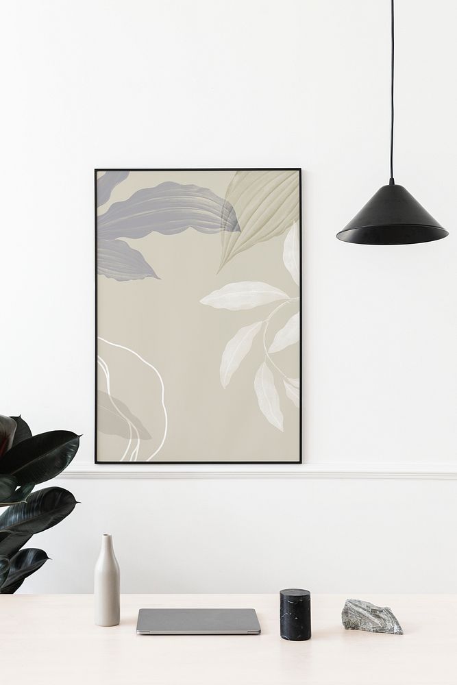 Picture frame mockup hanging on a white wall