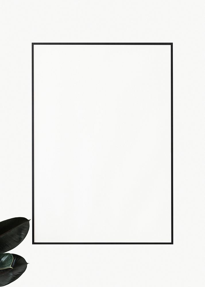 Black picture frame mockup hanging on a white wall 
