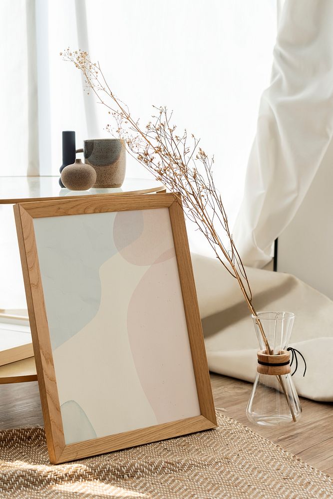 Wooden frame mockup on a carpet