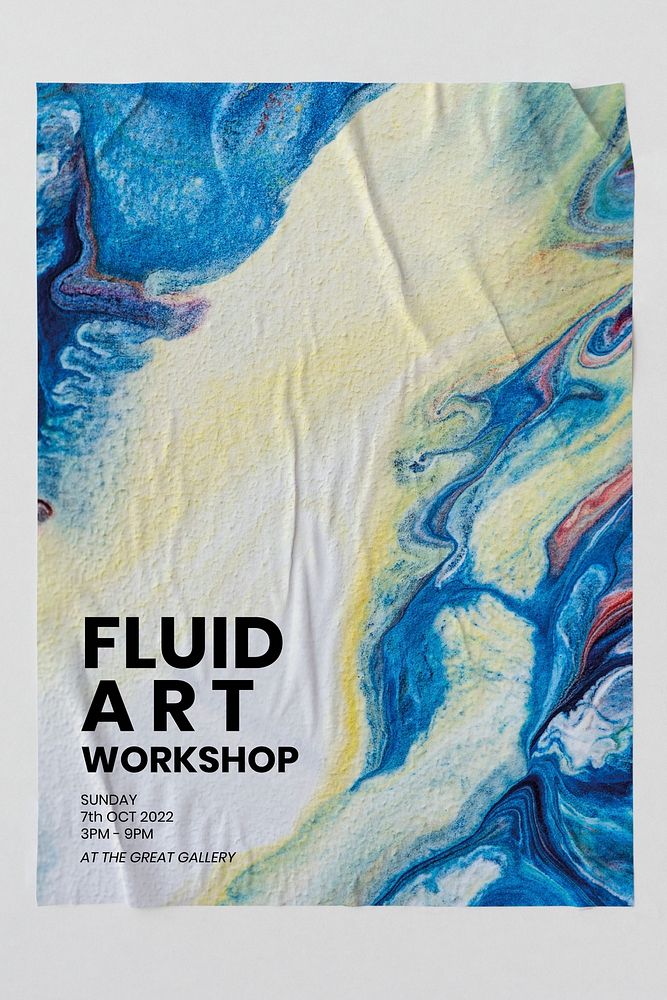 Fluid art poster mockup psd on the wall DIY experimental art