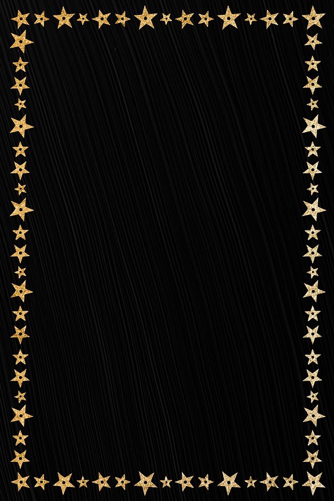 Gold sparkling star rectangular border frame on onyx black background