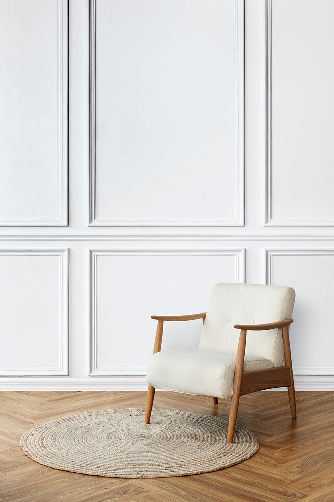 Vintage armchair and white wall in minimal style
