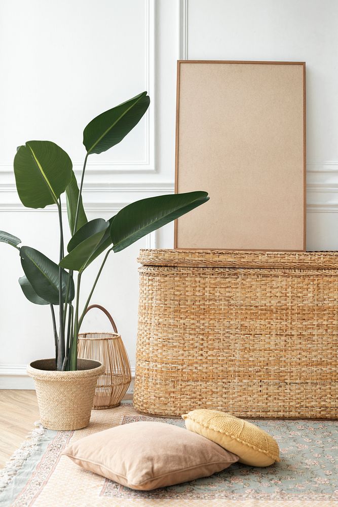 Picture frame on a rattan chest