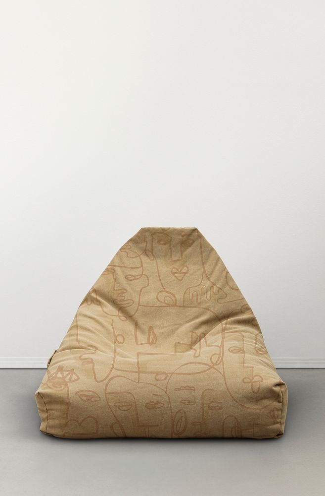 Bean bag furniture mockup psd abstract line art pattern minimal interior