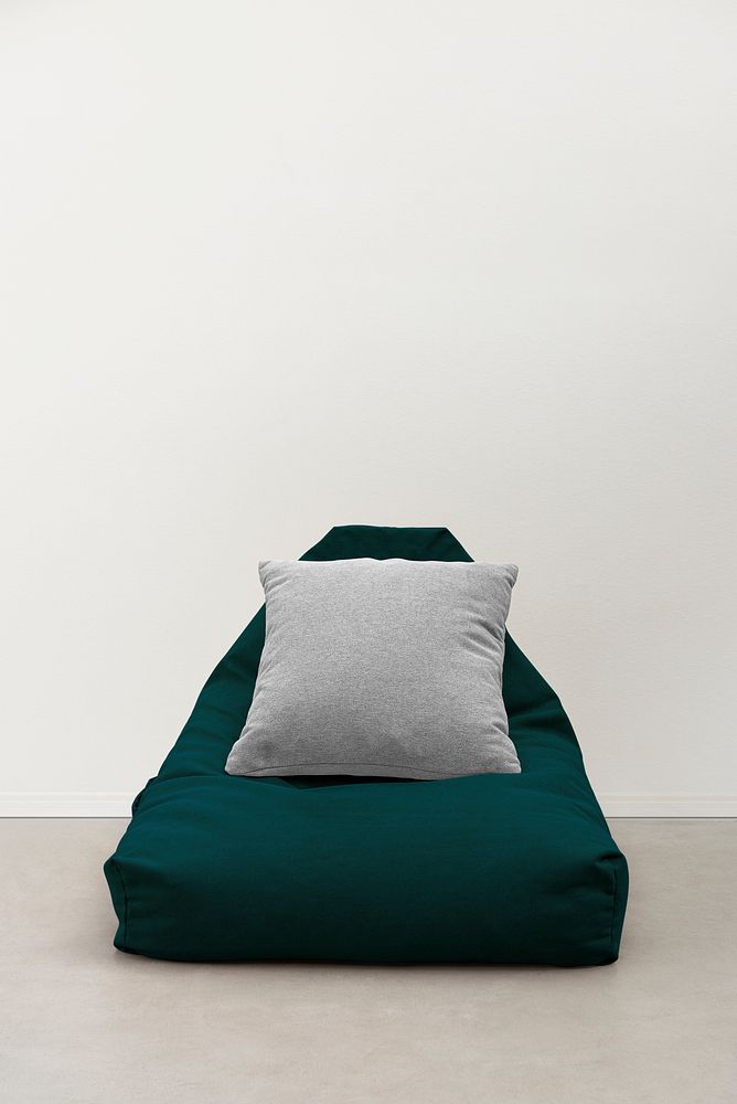 Minimal gray printed cushion on a bean bag minimal interior design