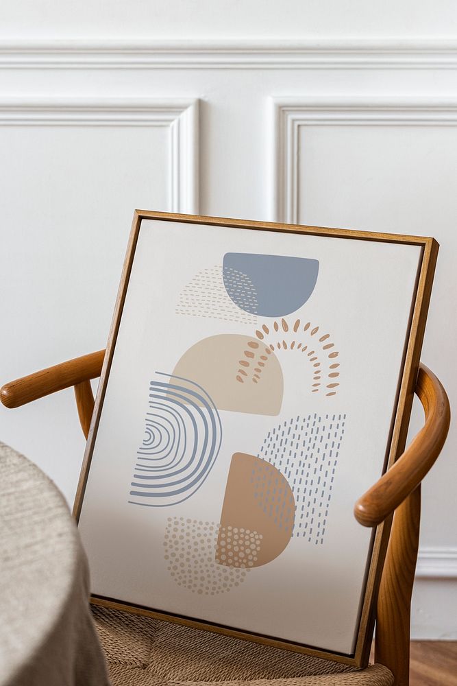 Picture frame mockup psd on a retro chair