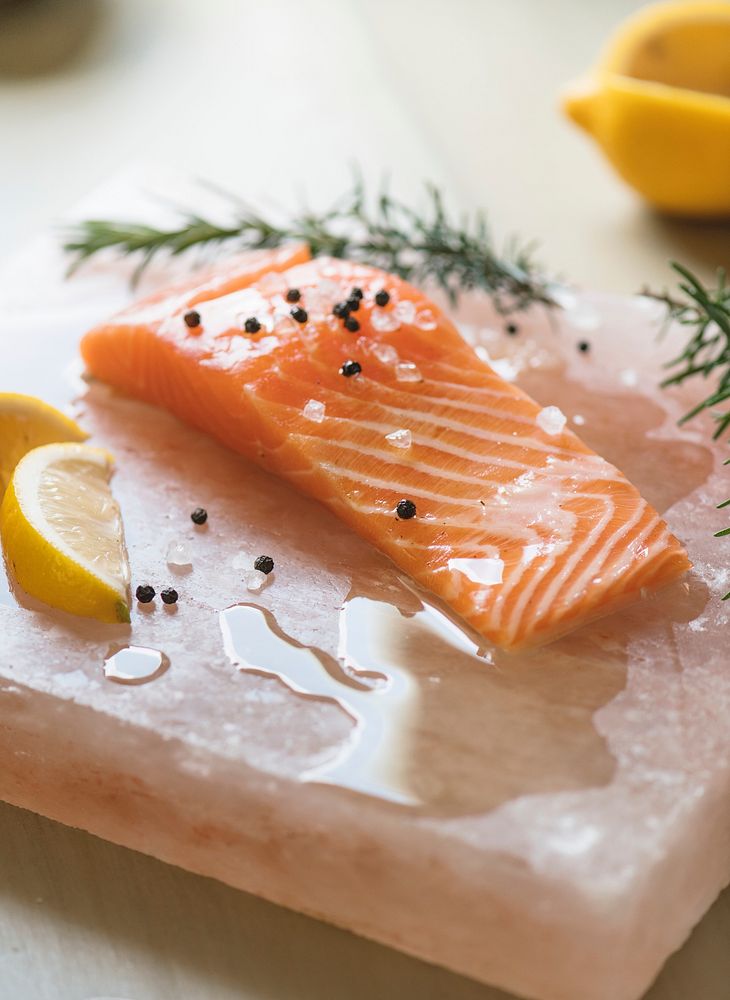 Fresh salmon with thyme food photography recipe idea