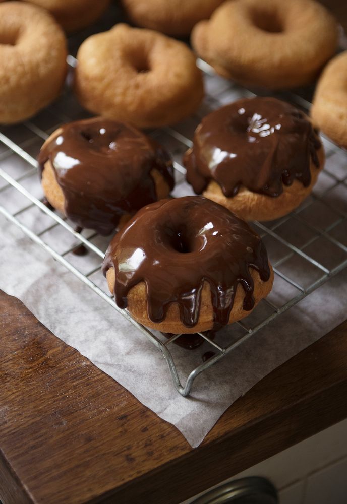 Homemade chocolate doughnuts food photography recipe idea